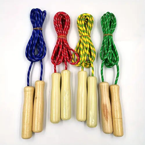 3-Pack Durable Polyester Jump Ropes with Wooden Handles - 210cm